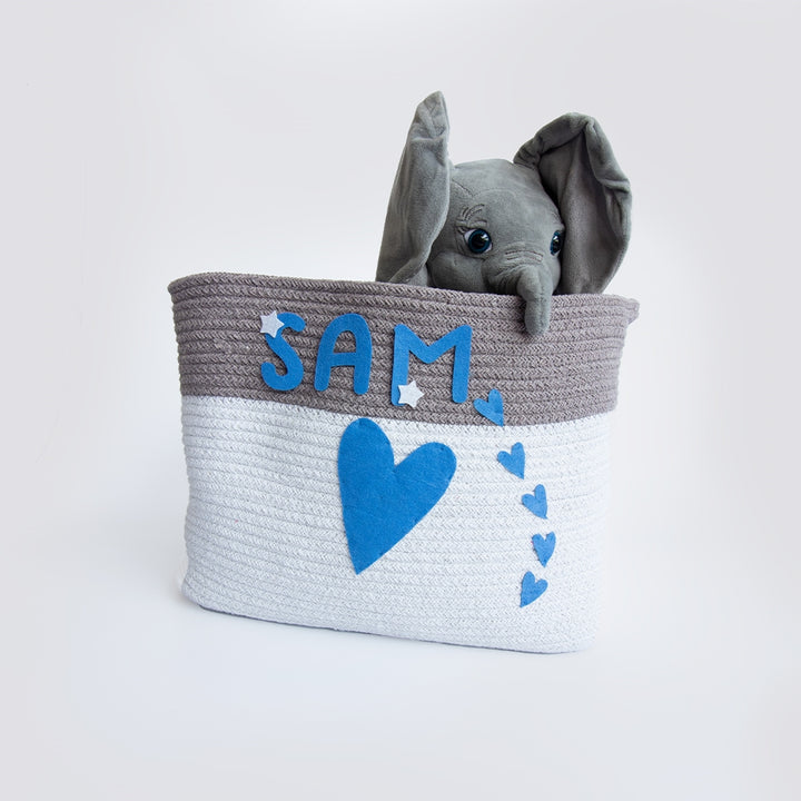 Doodle Hearts - Cotton Rope Baskets Blue (Individual/Set Of 2)