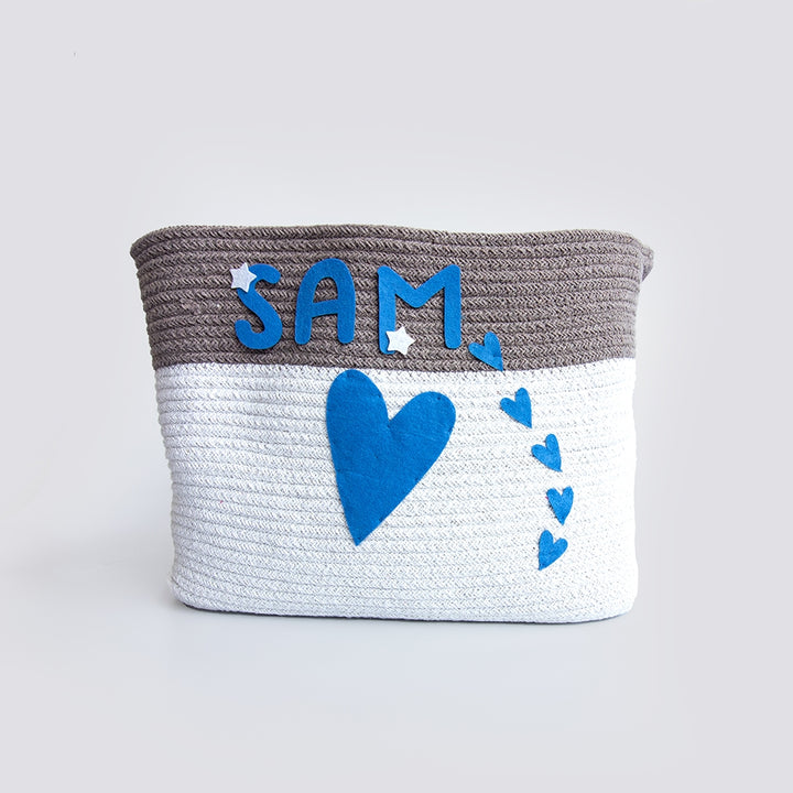 Doodle Hearts - Cotton Rope Baskets Blue (Individual/Set Of 2)