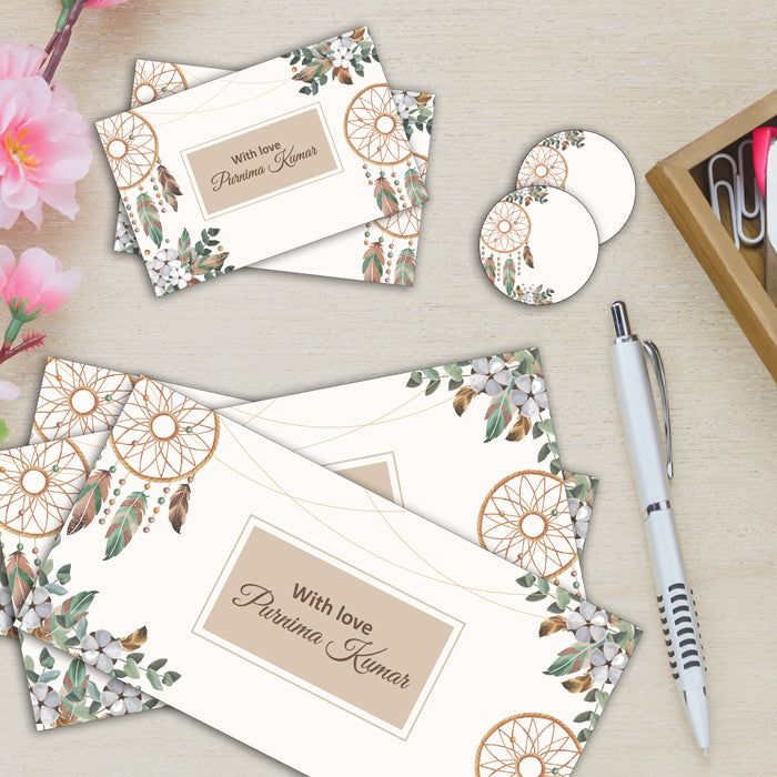 PERSONALISED GIFT ENVELOPES, CARDS & STICKERS COMBO - DREAM CATCHER, SET OF 130