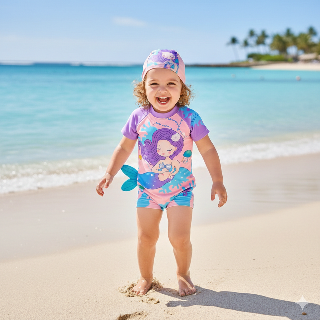Dreamy Mermaid Swimsuit Set with Cap