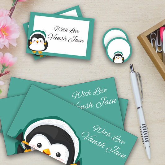 PERSONALISED GIFT ENVELOPES, CARDS & STICKERS COMBO - BABY PENGUIN, SET OF 130