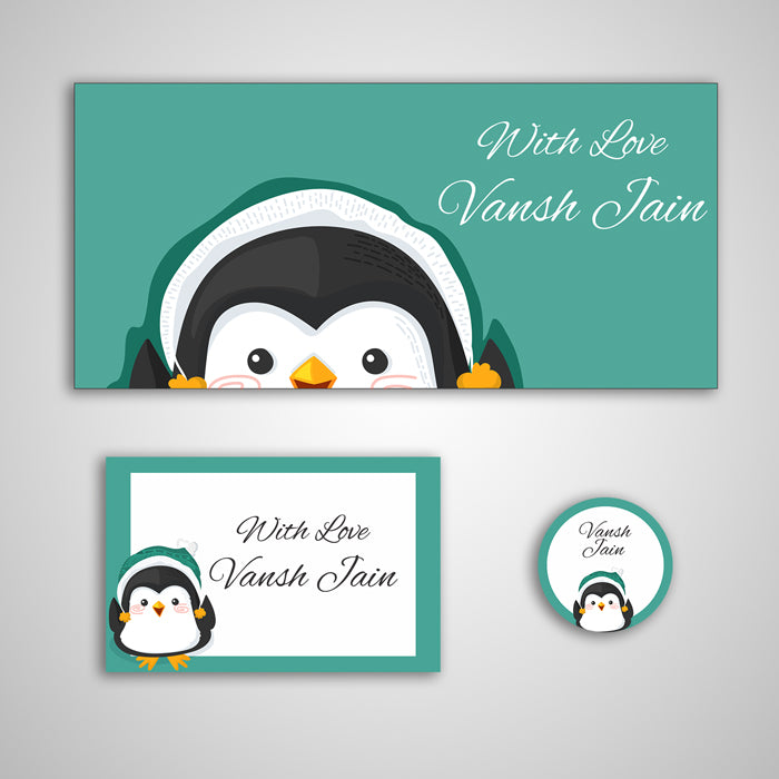 PERSONALISED GIFT ENVELOPES, CARDS & STICKERS COMBO - BABY PENGUIN, SET OF 130