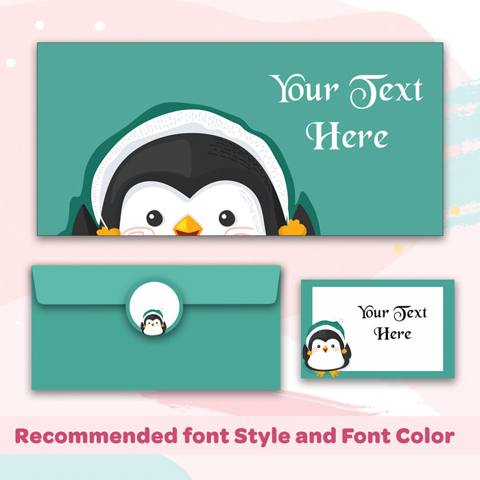 PERSONALISED GIFT ENVELOPES, CARDS & STICKERS COMBO - BABY PENGUIN, SET OF 130