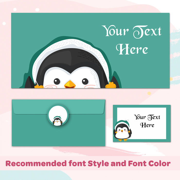 PERSONALISED GIFT ENVELOPES, CARDS & STICKERS COMBO - BABY PENGUIN, SET OF 130