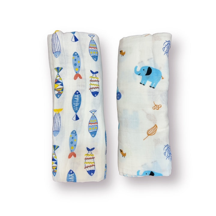 Elephish Muslin Swaddles - Set of 2