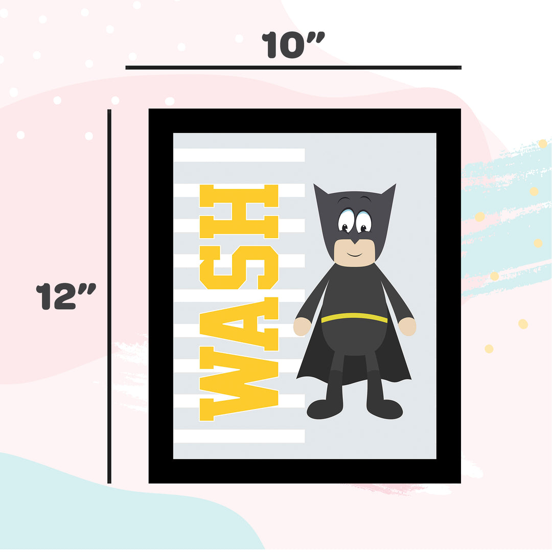 Even Super Heroes Have To Go To Washroom Bathroom Frames for Wall (Set of 3)