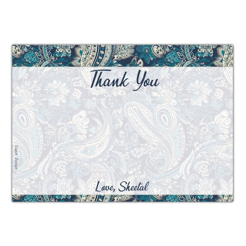 Designer Turquoise Paisley Personalised Thank You Cards