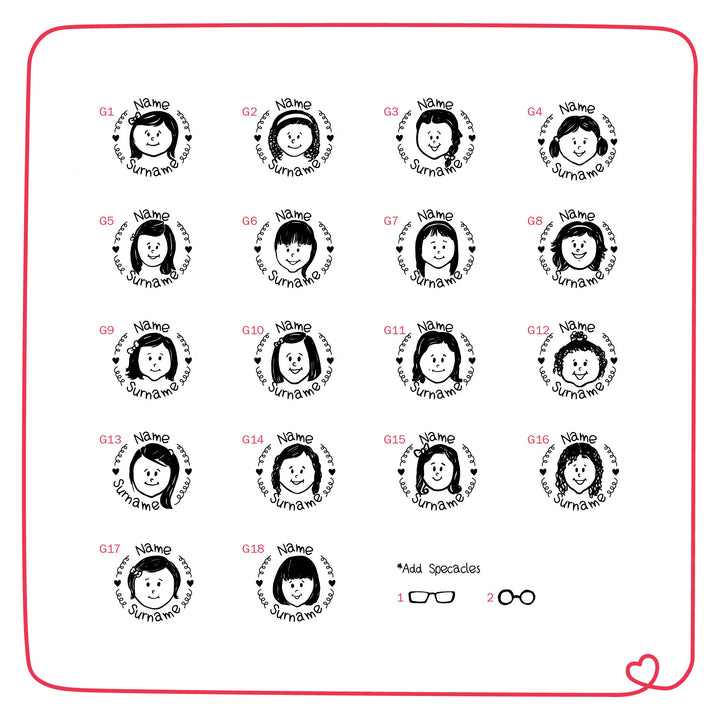 Personalised Single Face Rubber Stamp with Wooden Mount - Boys & Girls (Ready Face Templates)