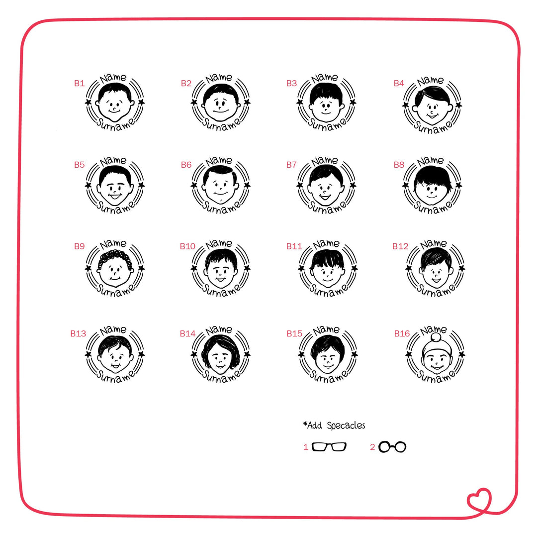 Personalised Single Face Rubber Stamp with Wooden Mount - Boys & Girls (Ready Face Templates)