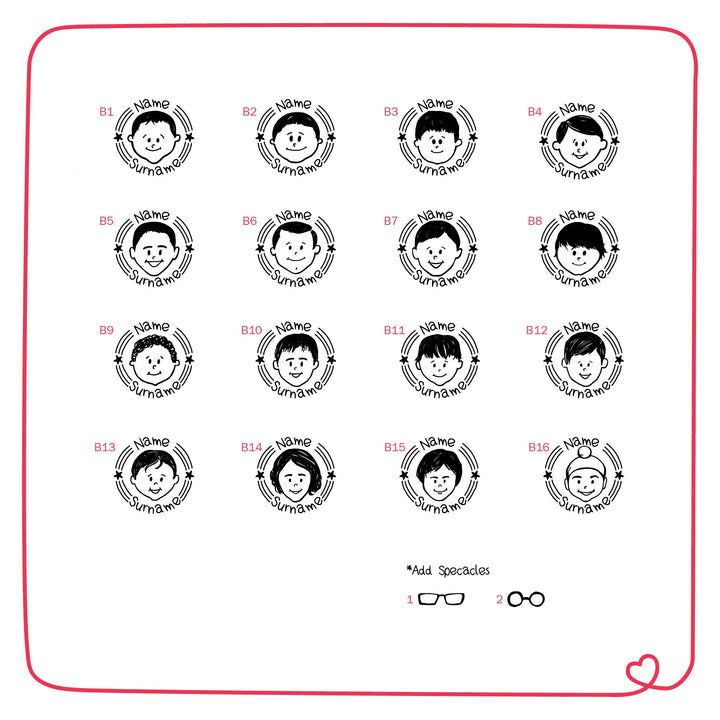 Personalised Single Face Rubber Stamp with Wooden Mount - Boys & Girls (Ready Face Templates)