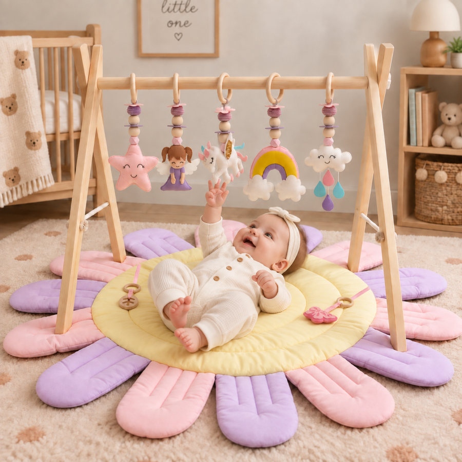 Fairytale Dreams – Unicorn Wooden Baby Play Gym With Mat 🦄