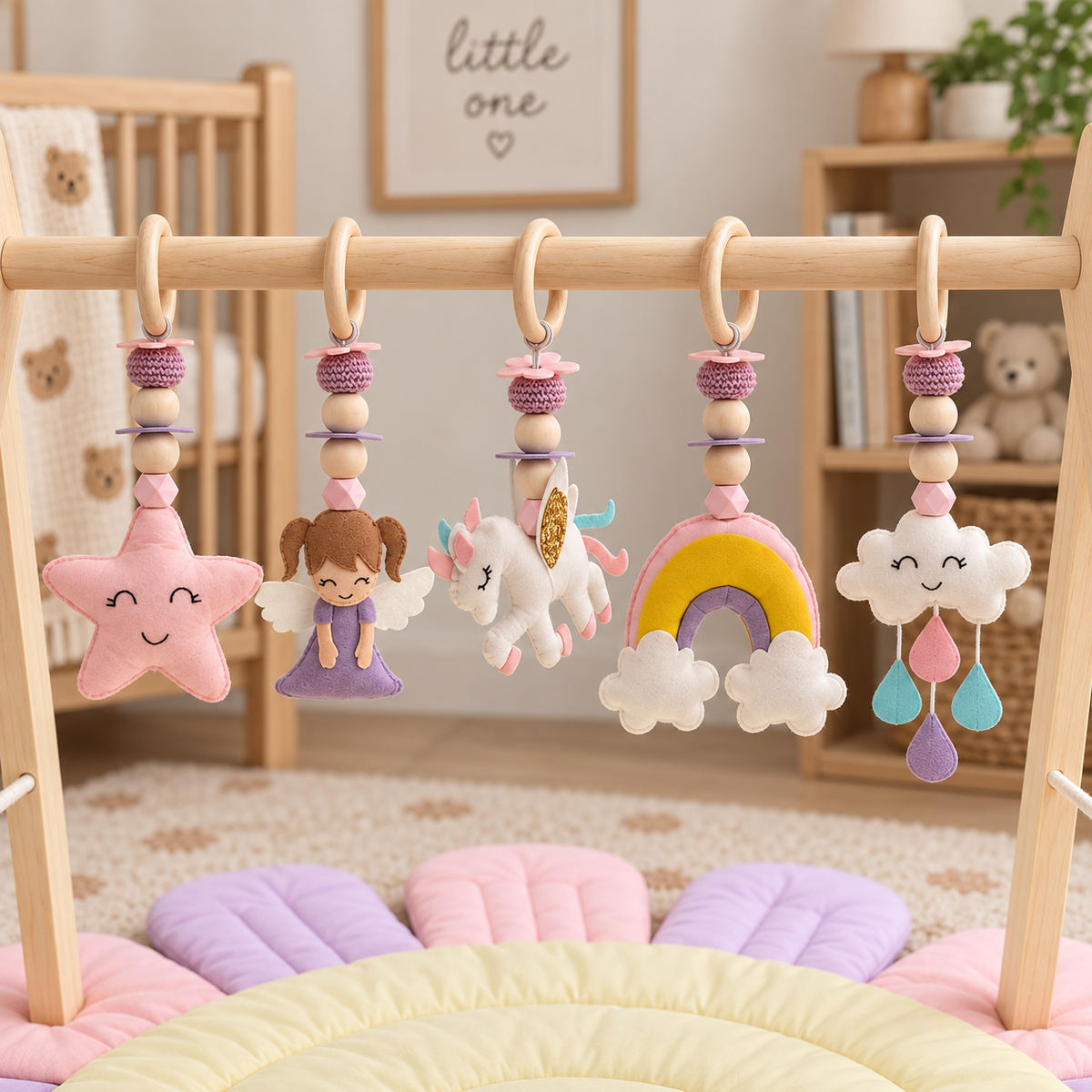 Fairytale Dreams – Unicorn Wooden Baby Play Gym With Mat 🦄
