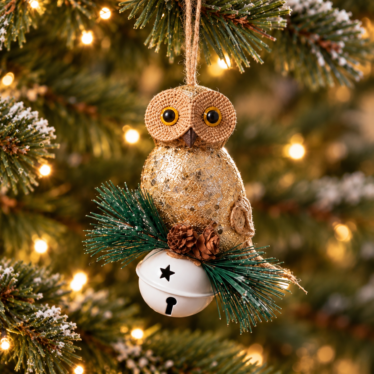Festive Owl & Jingle Bell  Tree Ornament