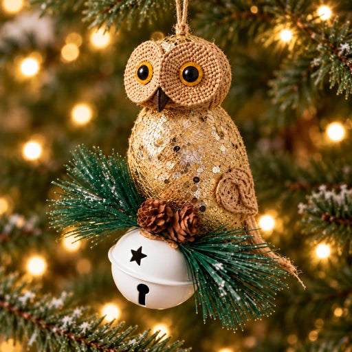 Festive Owl & Jingle Bell  Tree Ornament