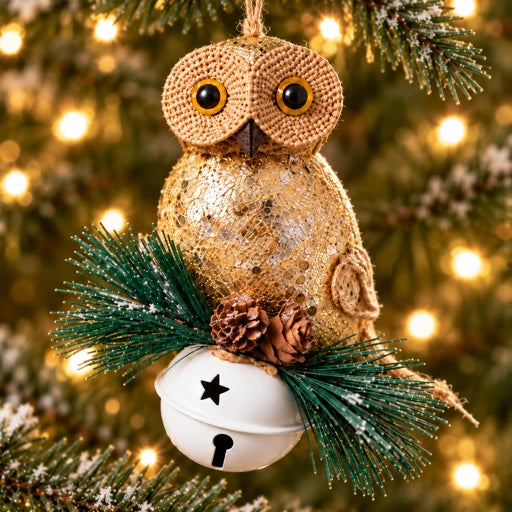 Festive Owl & Jingle Bell  Tree Ornament