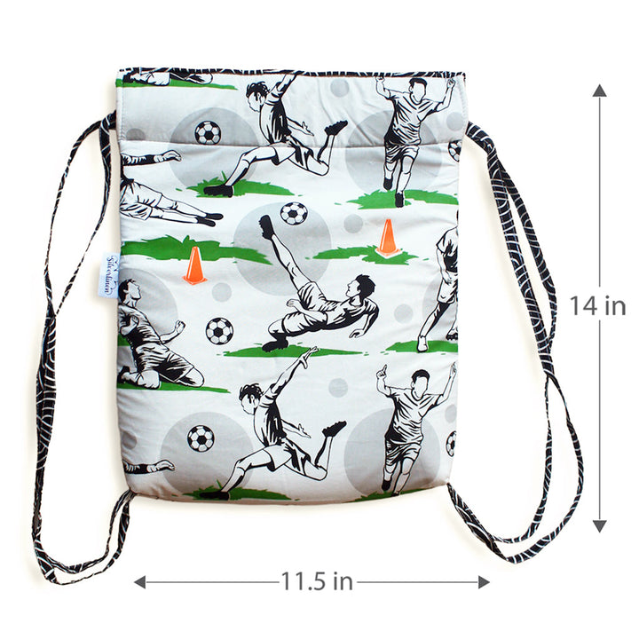 Drawstring Bag with Waterproof Lining || Multipurpose, Swimming Bag, Playtime Bag, Tuition Bag - Football