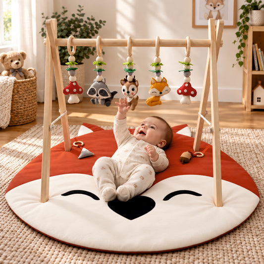 Fox & Friends – Woodland Wooden Baby Play Gym With Play Mat