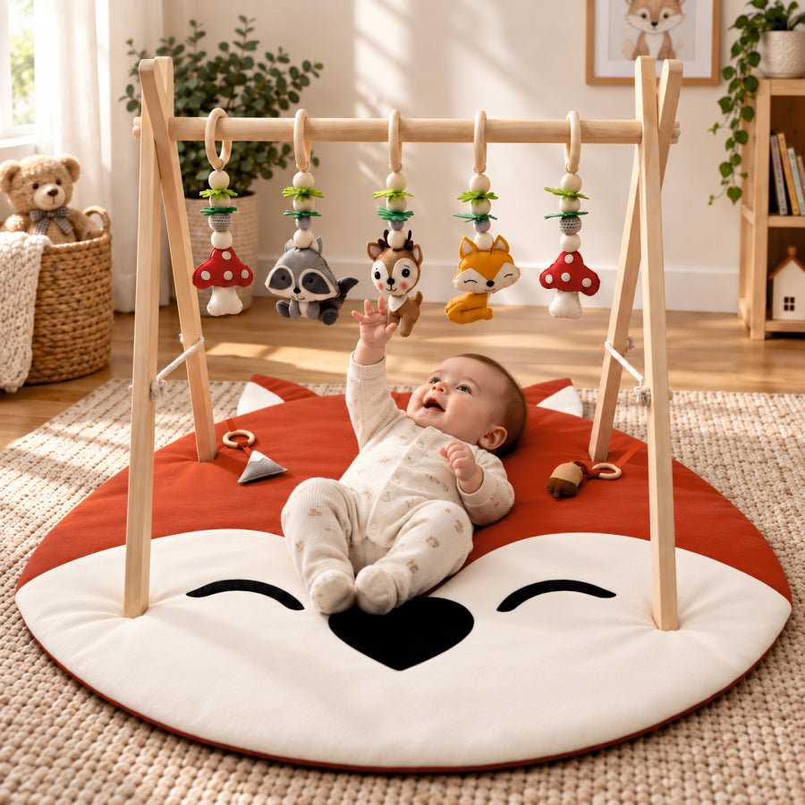 Fox & Friends – Woodland Wooden Baby Play Gym With Play Mat
