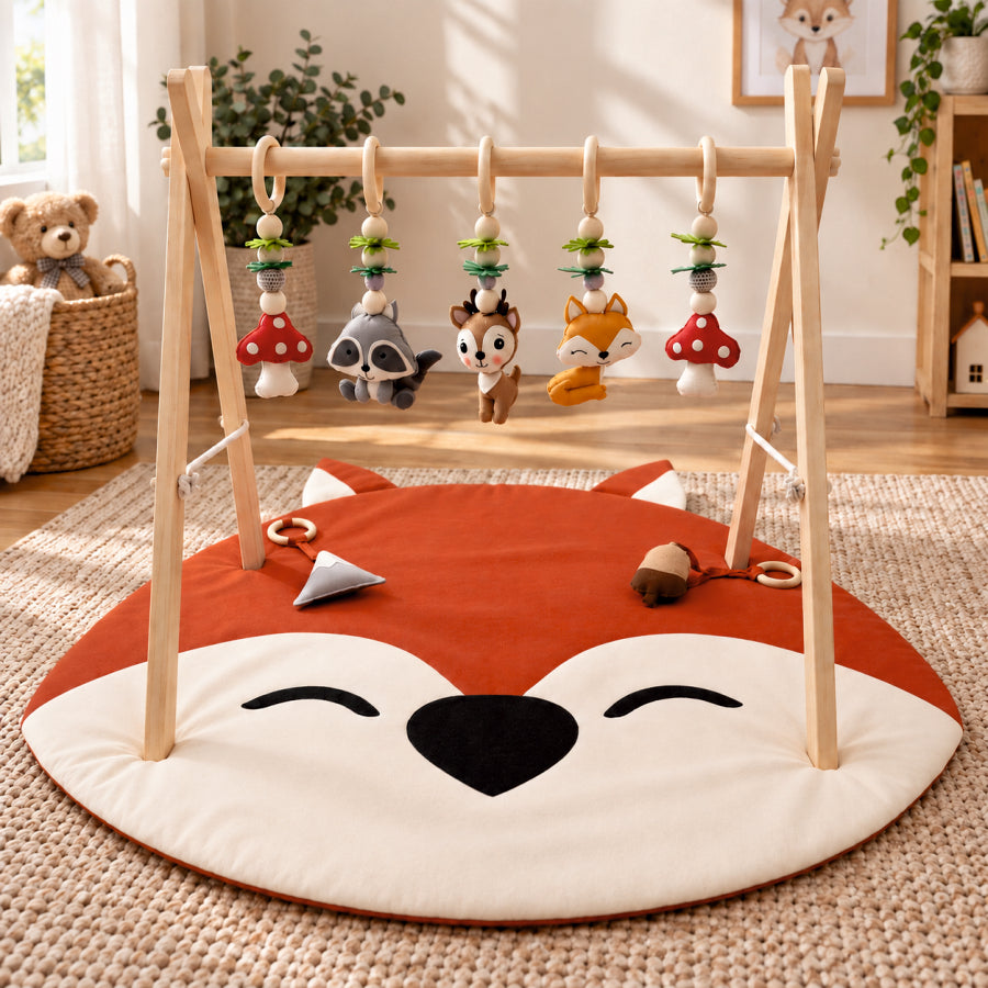 Fox & Friends – Woodland Wooden Baby Play Gym With Play Mat