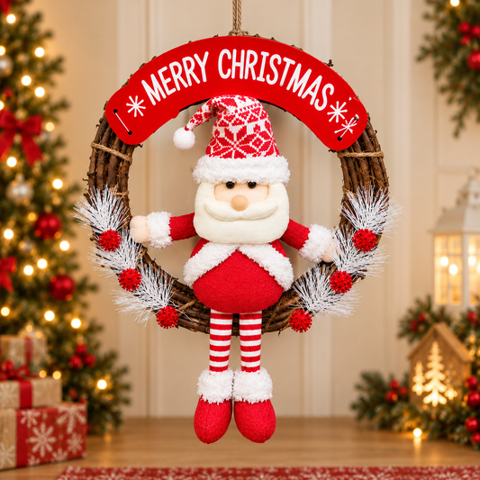 12" Frosted Joy Wreath - Santa