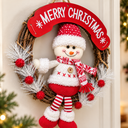 12" Frosted Joy Wreath - Snowman