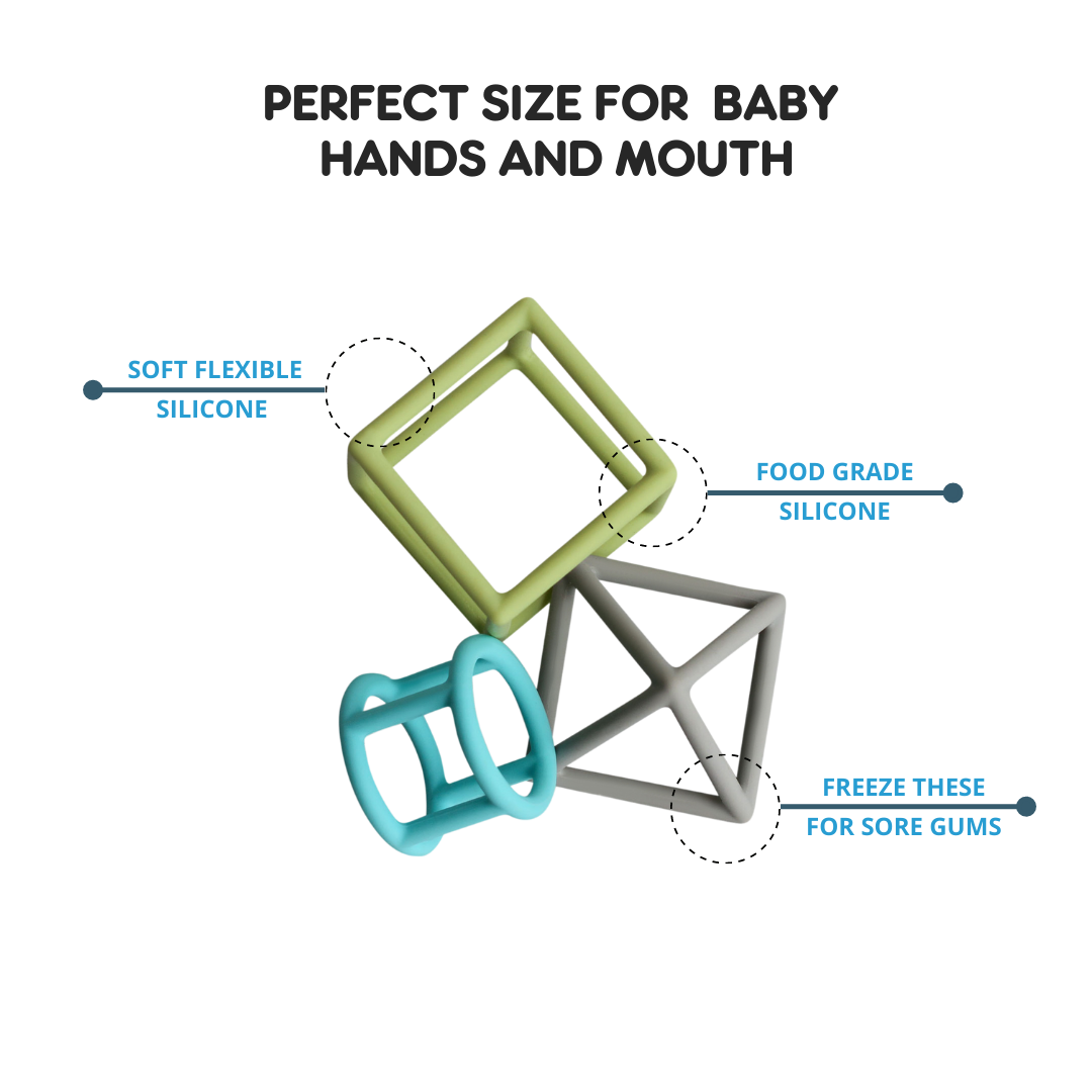 Geometric Teether Set- Blue/Green (Set of 3)