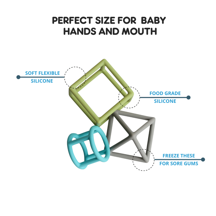 Geometric Teether Set- Blue/Green (Set of 3)
