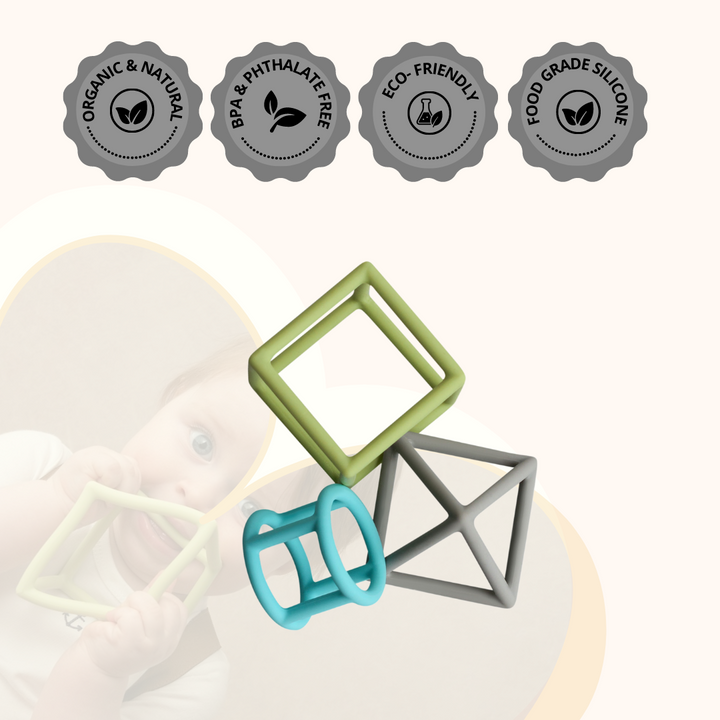Geometric Teether Set- Blue/Green (Set of 3)