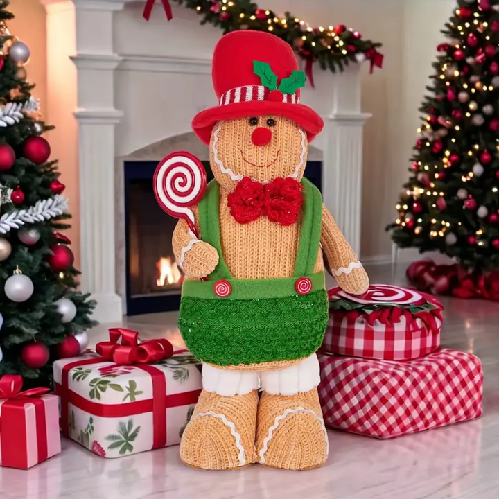 Babble Wrap 16" Handmade Knitted GingerBread Stuffed Figurine (Set of 2)