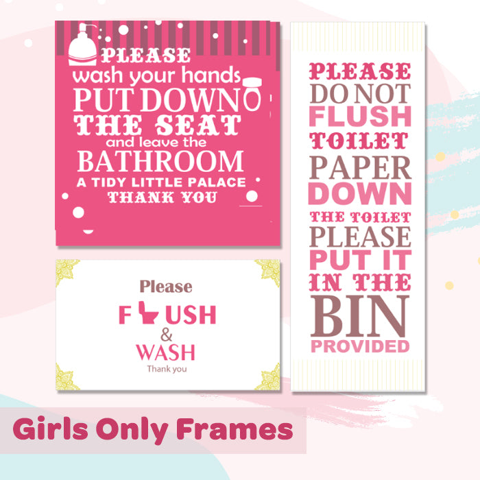 Girls Only Bathroom Frames for Wall (Set of 3)