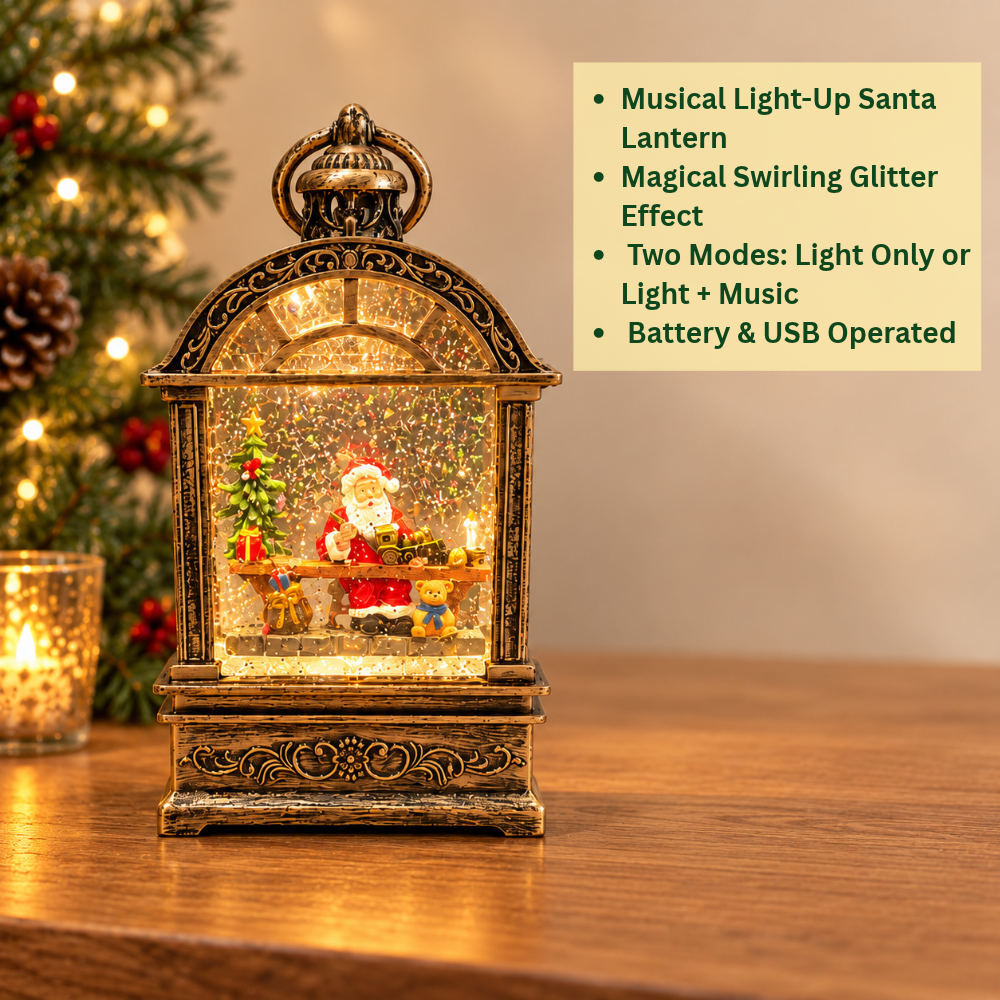 Glittering Santa Musical Light-Up Christmas Lantern