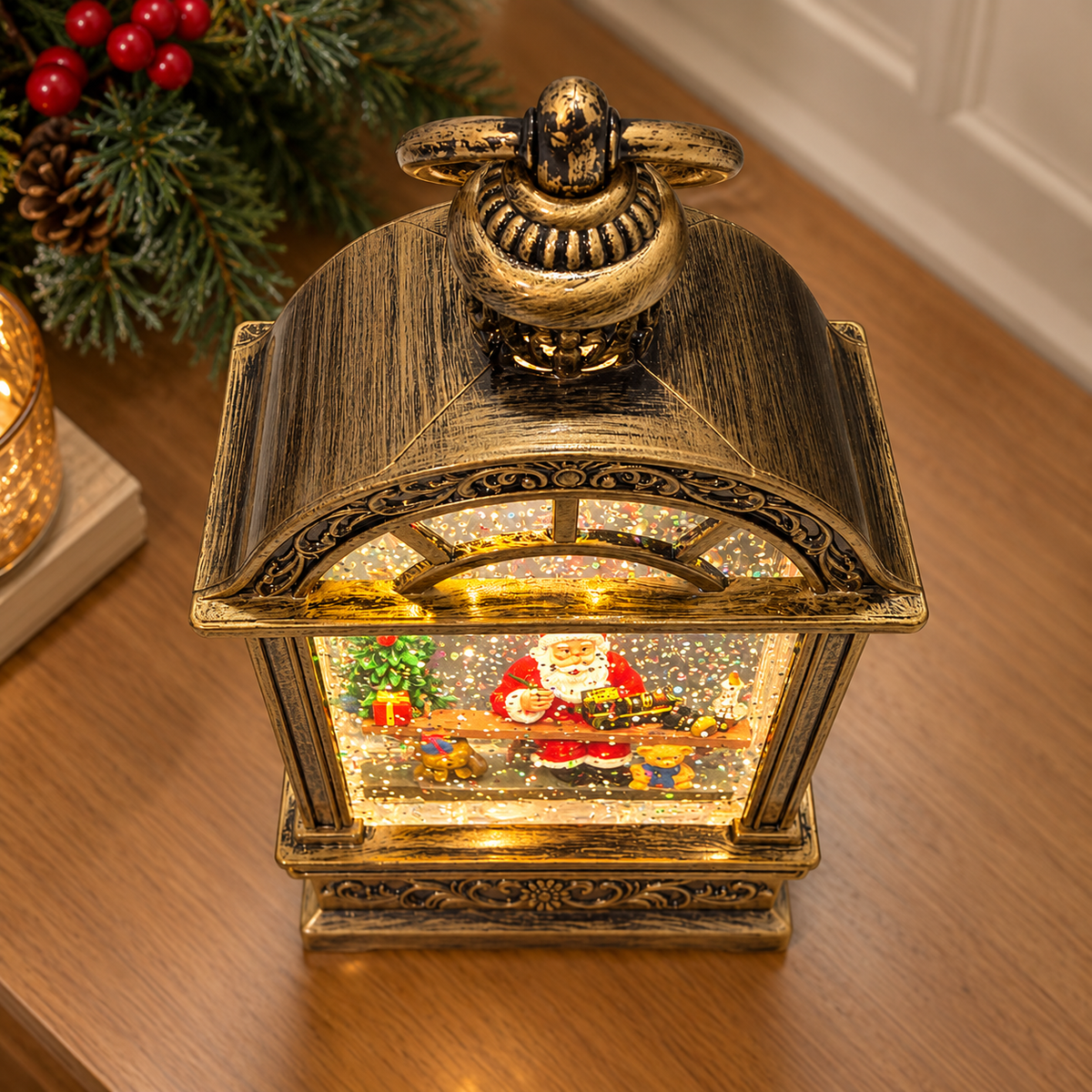 Glittering Santa Musical Light-Up Christmas Lantern