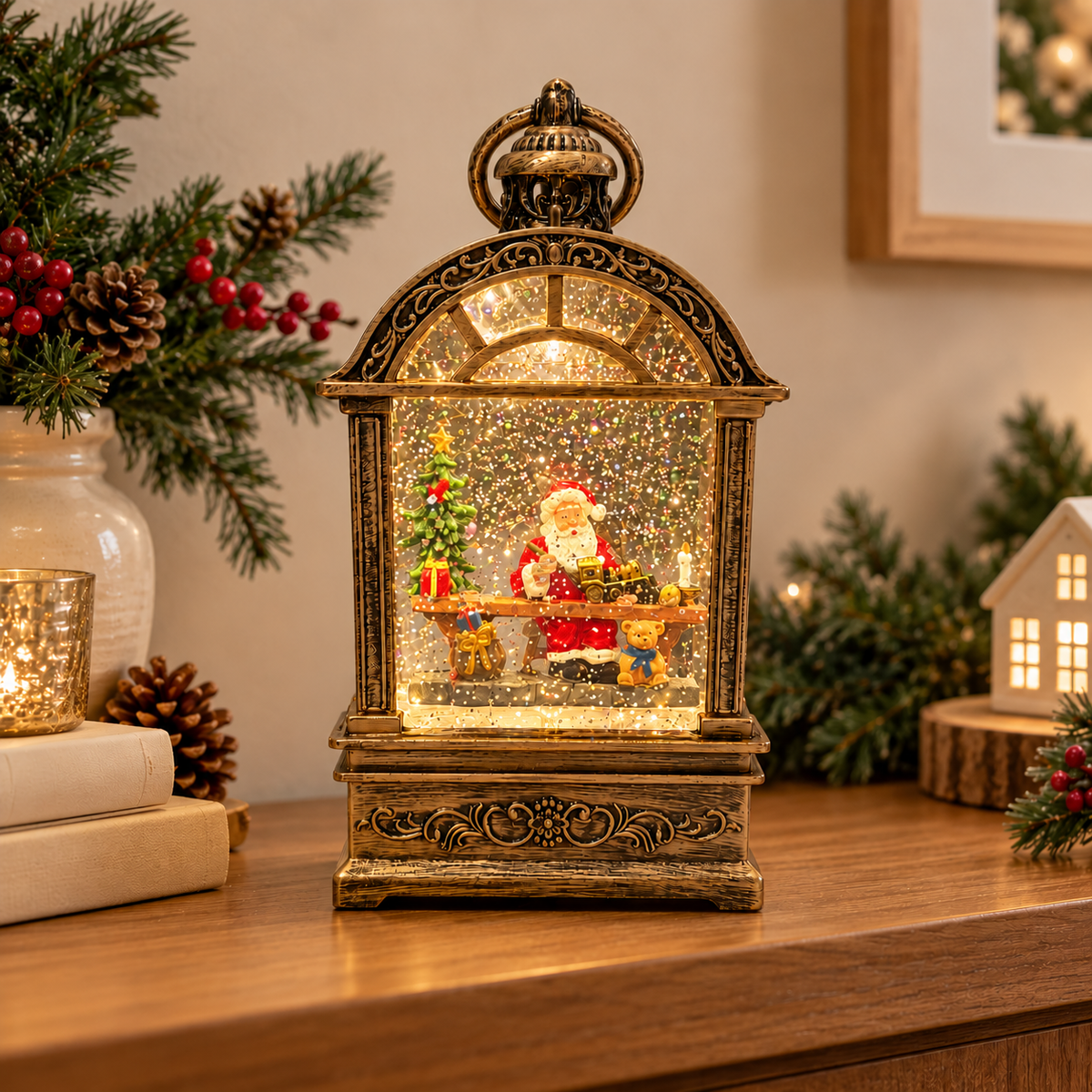 Glittering Santa Musical Light-Up Christmas Lantern