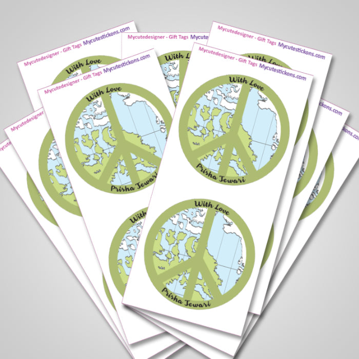 Personalised Gift Sticker - Green Peace Sign - Set of 60