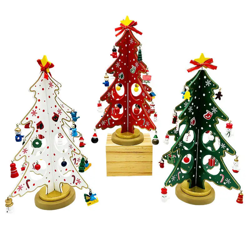 Babble Wrap Wooden DIY 3D Winter Wonderland Tabletop Tree With 20 Ornaments (Green)