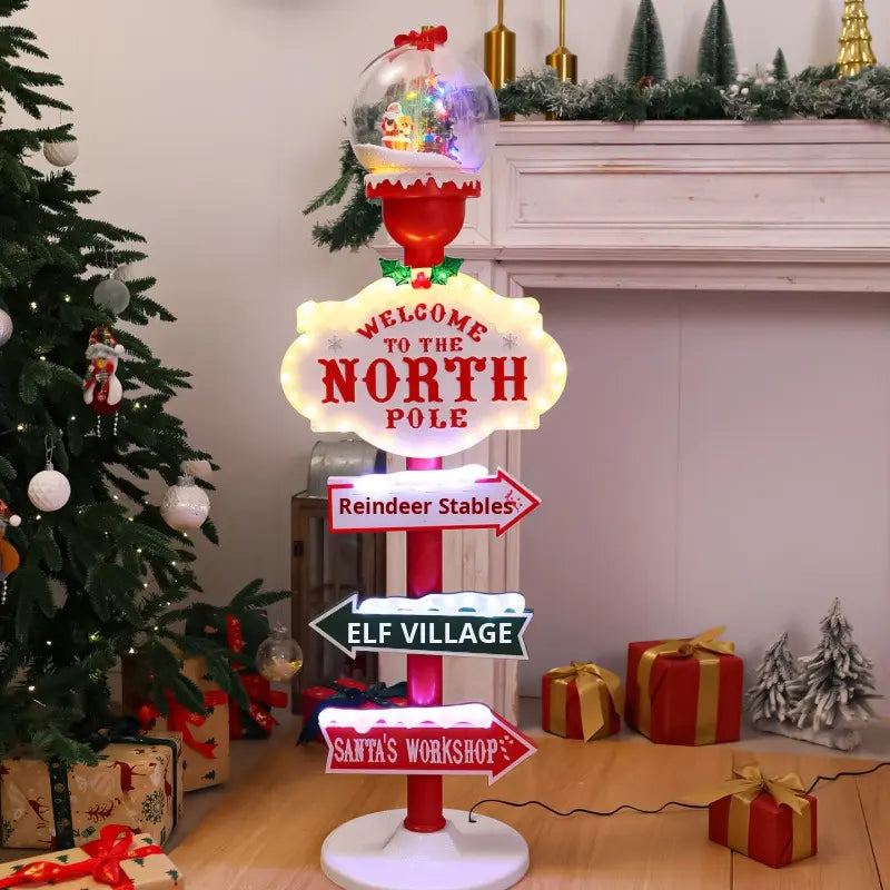3.75 ft Light-Up North Pole Signpost