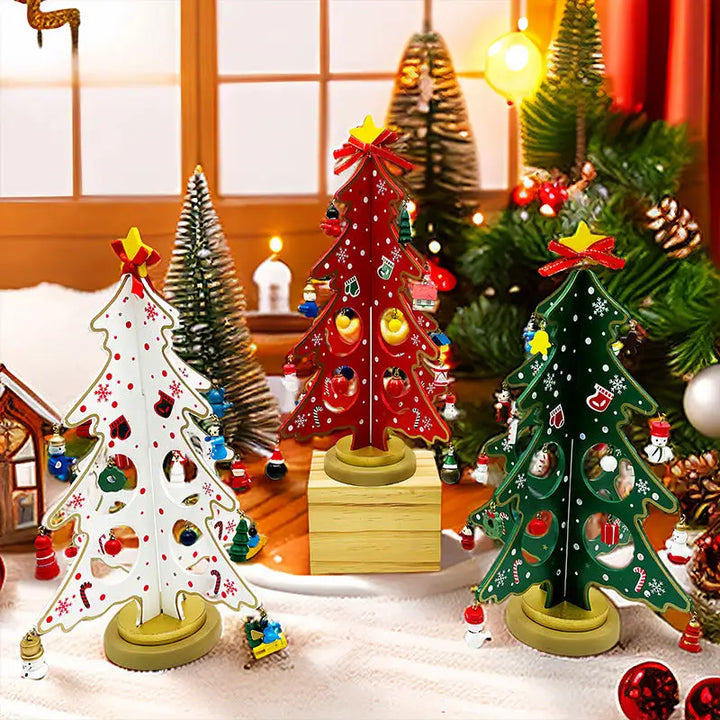 Babble Wrap Wooden DIY 3D Winter Wonderland Tabletop Tree With 20 Ornaments (Green)