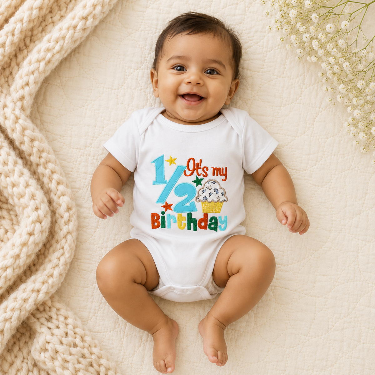 Half Birthday Beaded Crown Romper-1
