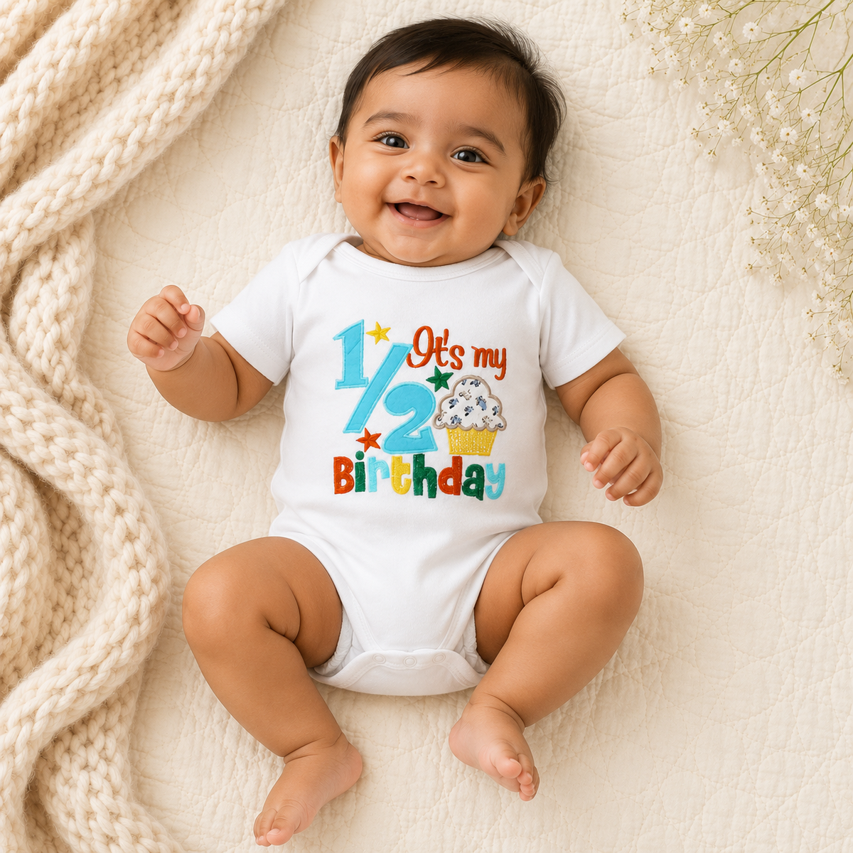 Half Birthday Beaded Crown Romper-1