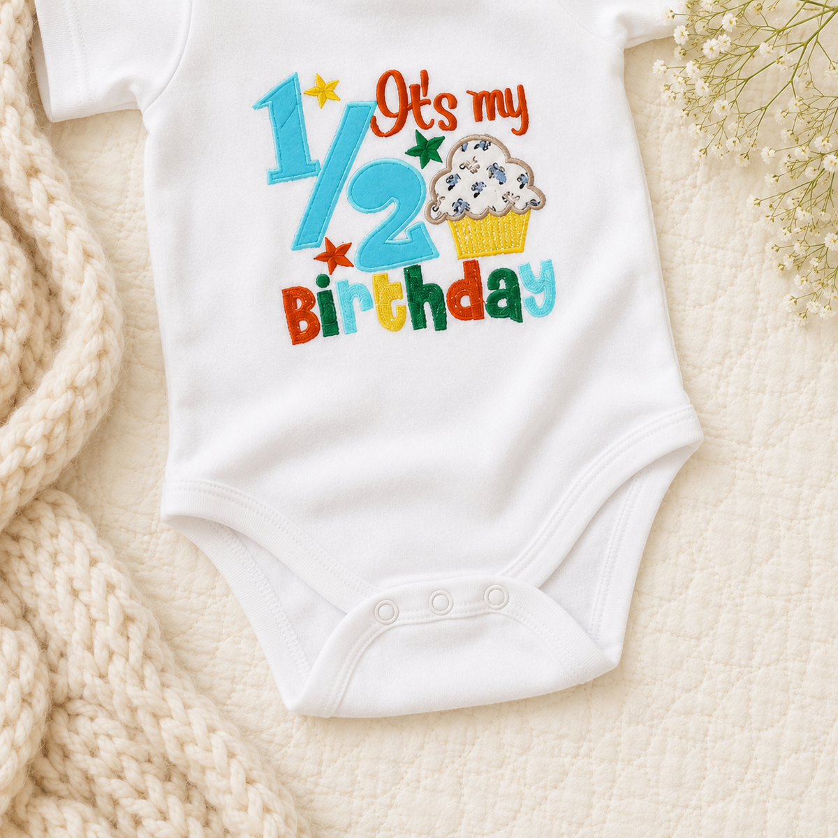 Half Birthday Beaded Crown Romper-1