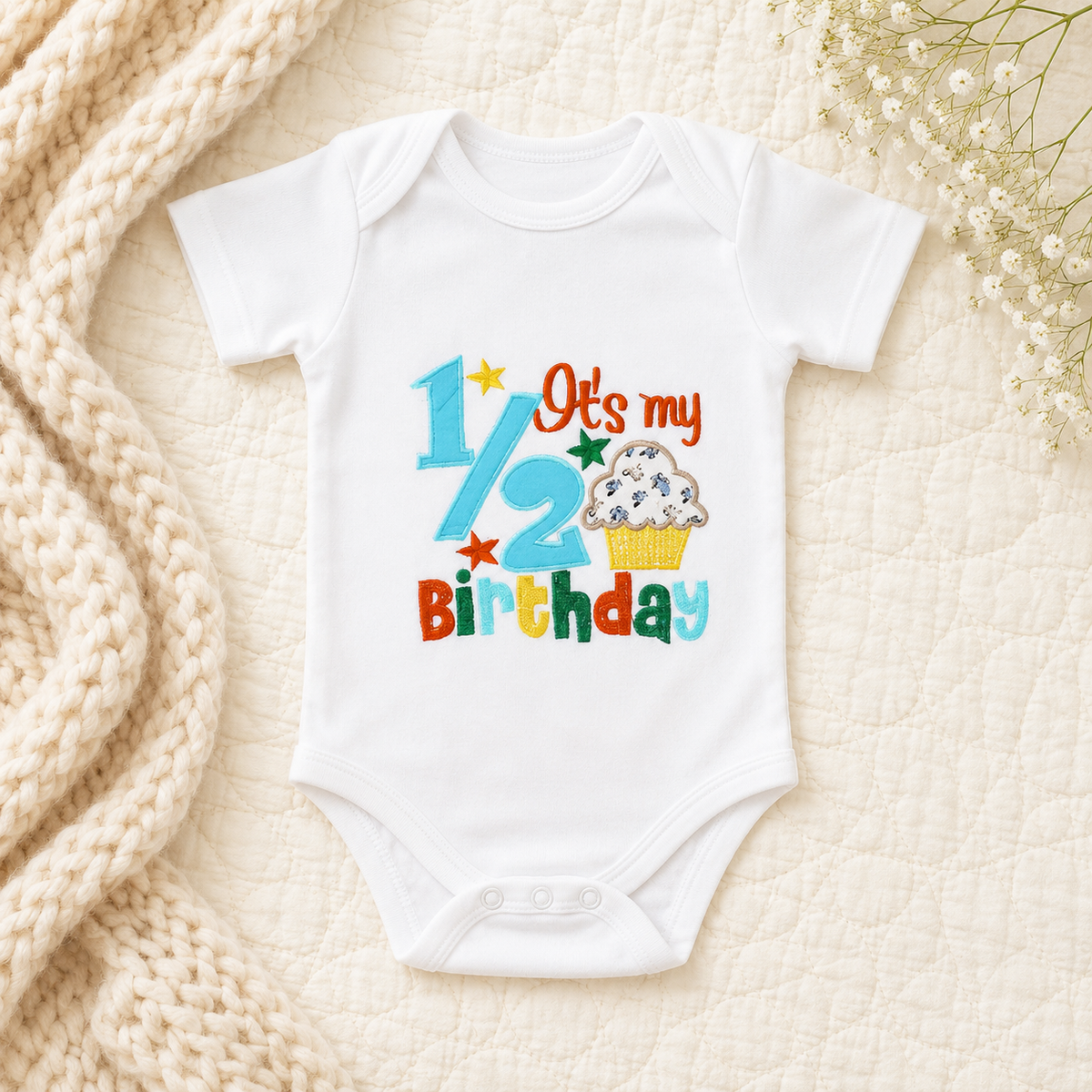 Half Birthday Beaded Crown Romper-1