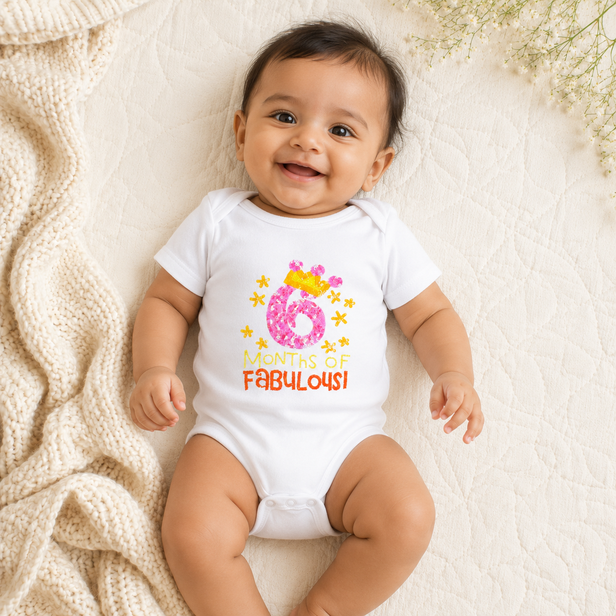 Half Birthday Beaded Crown Romper-2
