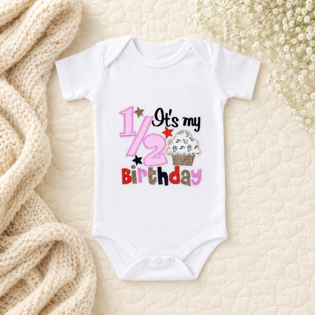 Half Birthday Cupcake Romper - Pink