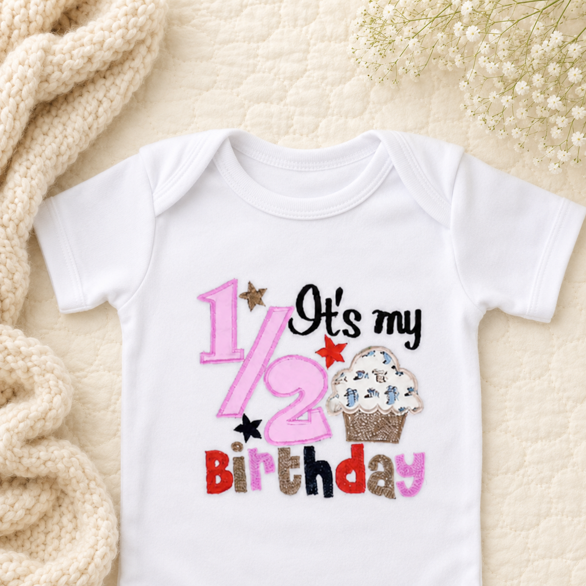 Half Birthday Cupcake Romper - Pink