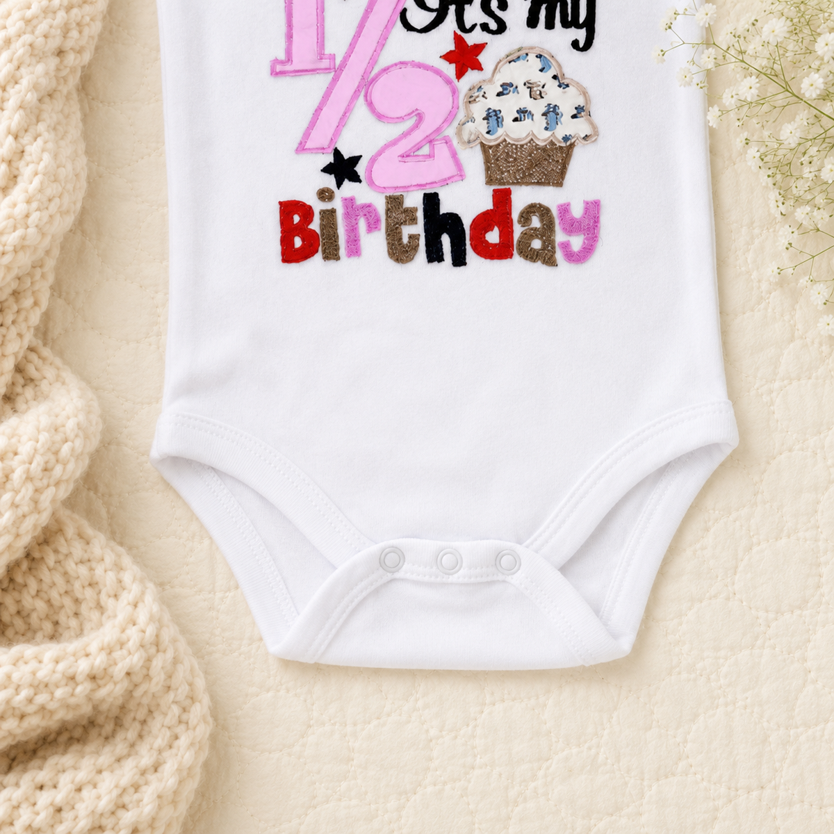 Half Birthday Cupcake Romper - Pink