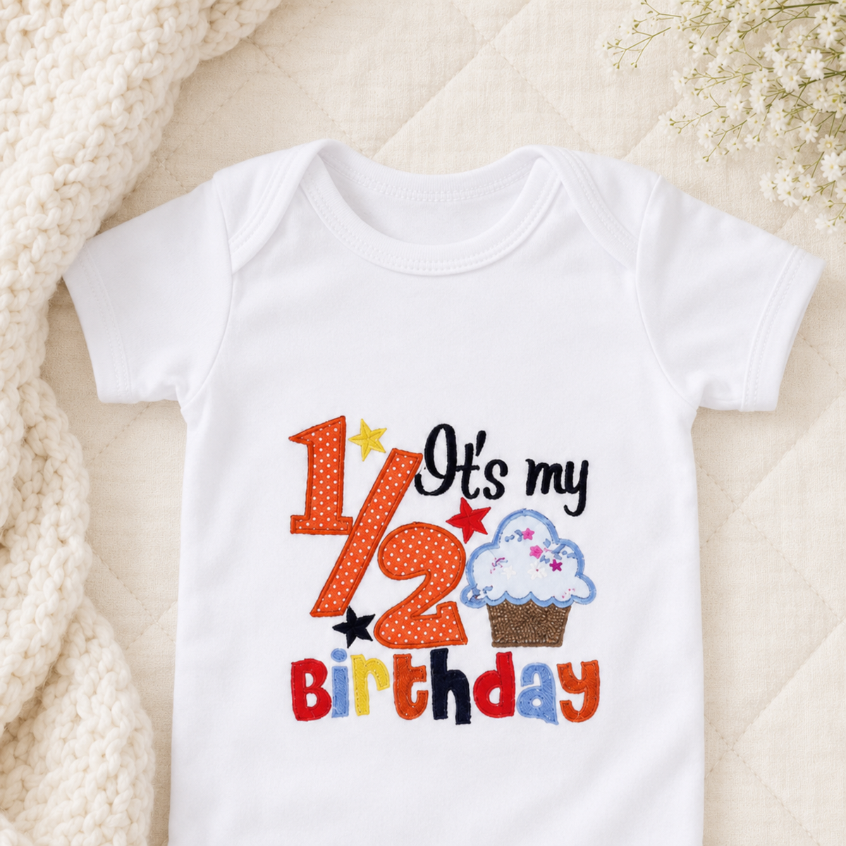 Half Birthday Cupcake Romper - Red