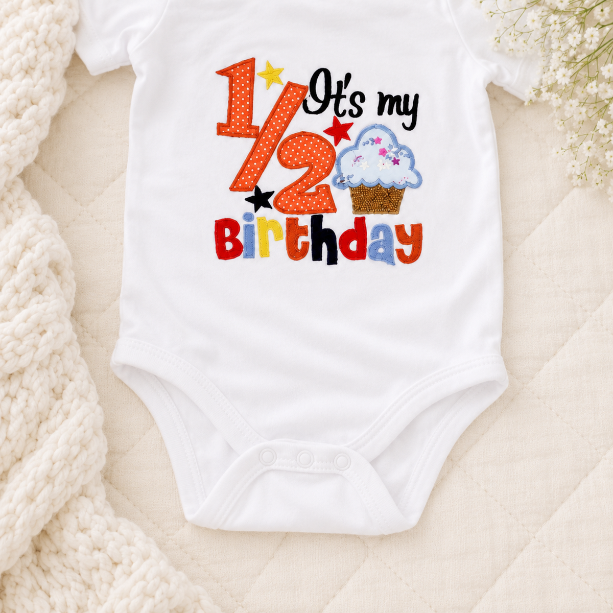 Half Birthday Cupcake Romper - Red