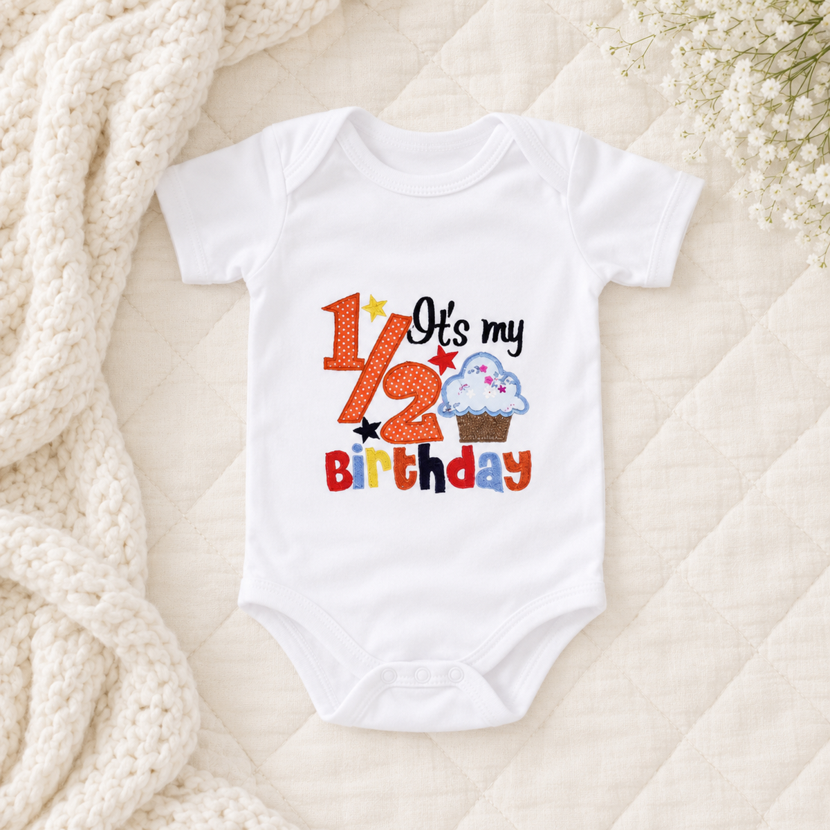 Half Birthday Cupcake Romper - Red