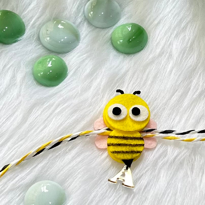 Babble Wrap Handmade Felt Rakhi With Initials - Bumble Bee
