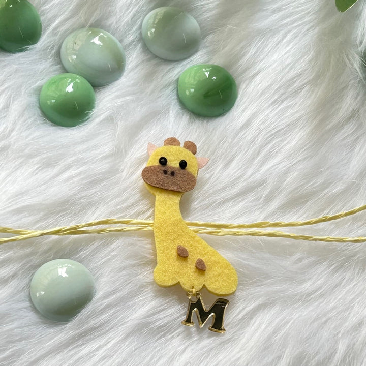 Babble Wrap Handmade Felt Rakhi With Initials - Giraffe